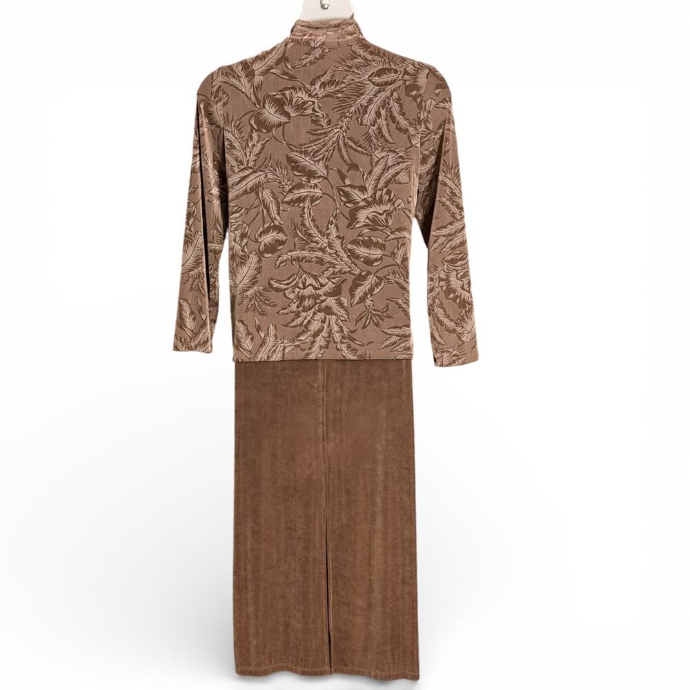 Vintage Citiknits Brown Maxi Dress Jacket Set Size M Jersey Stretch Travel USA - Picture 6 of 9
